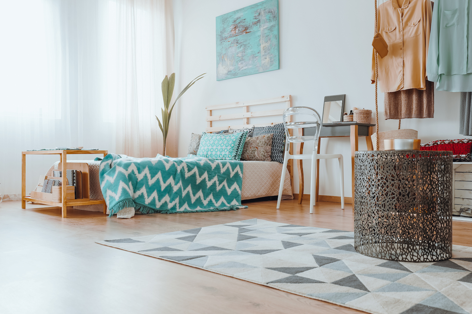 Small table on the rug Modern apartment on the bay