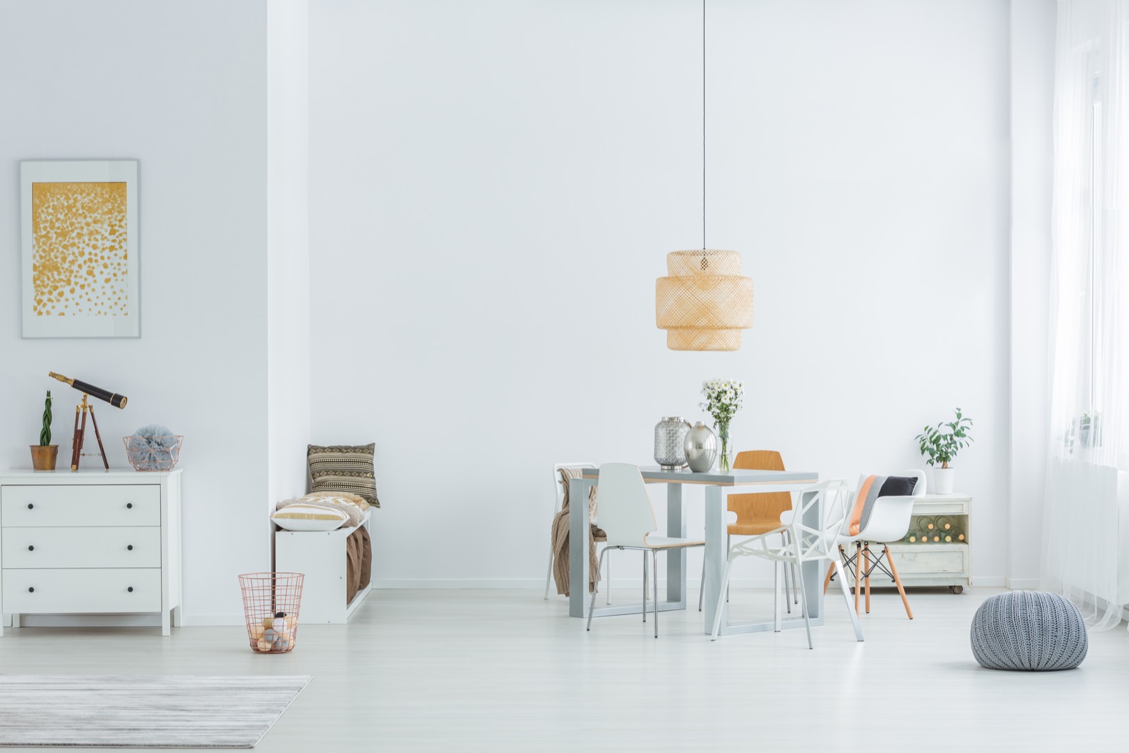 White loft with dining table Gorgeous apartment bay front