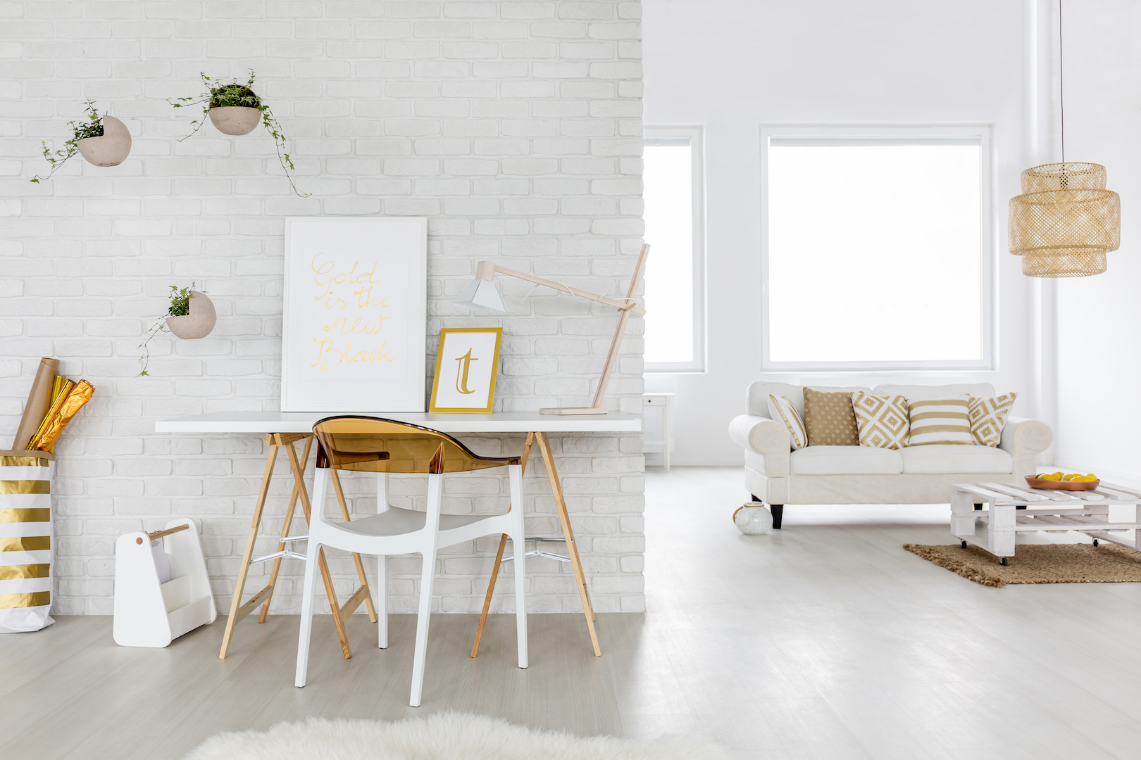 Spacious living room interior Luxury apartment bay view